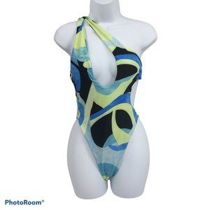 Sexy Bond Girl 1 Shoulder Swimsuit Geometric Print
